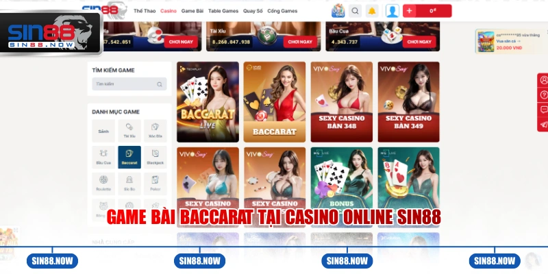 Game bài Baccarat tại casino online Sin88