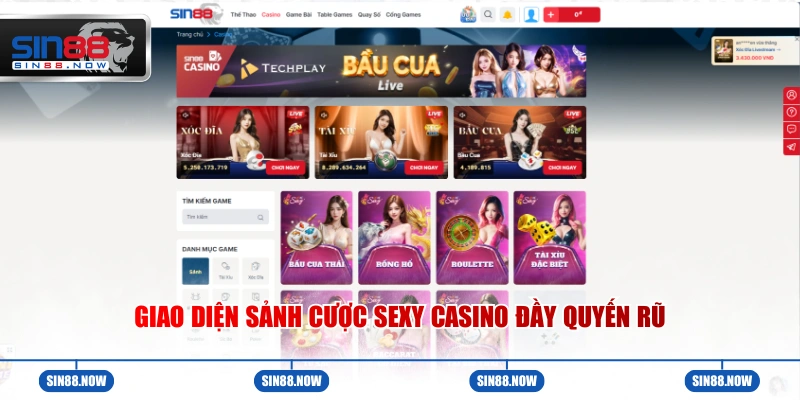 Giao diện sảnh cược Sexy Casino đầy quyến rũ 