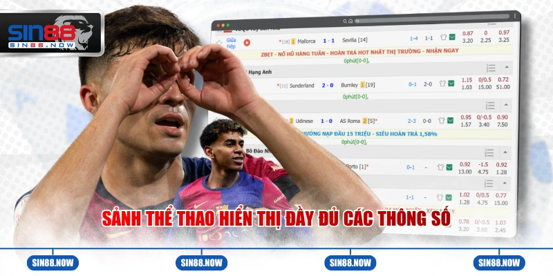 Sảnh thể thao hiển thị đầy đủ các thông số