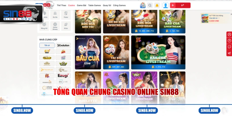 Tổng quan chung về casino online sin88