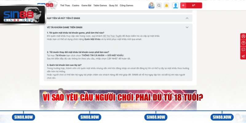 Vì sao yêu cầu người chơi phải đủ từ 18 tuổi?